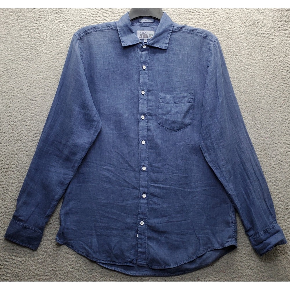 Rodd & Gunn Island Shirt Mens Medium Blue Linen Long Sleeve Sports Fit Button-Up